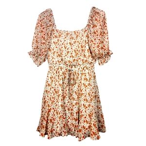 Trixxi Floral Square Neck Mini Length Dress with Godet Hem and Ruffled Sleeve